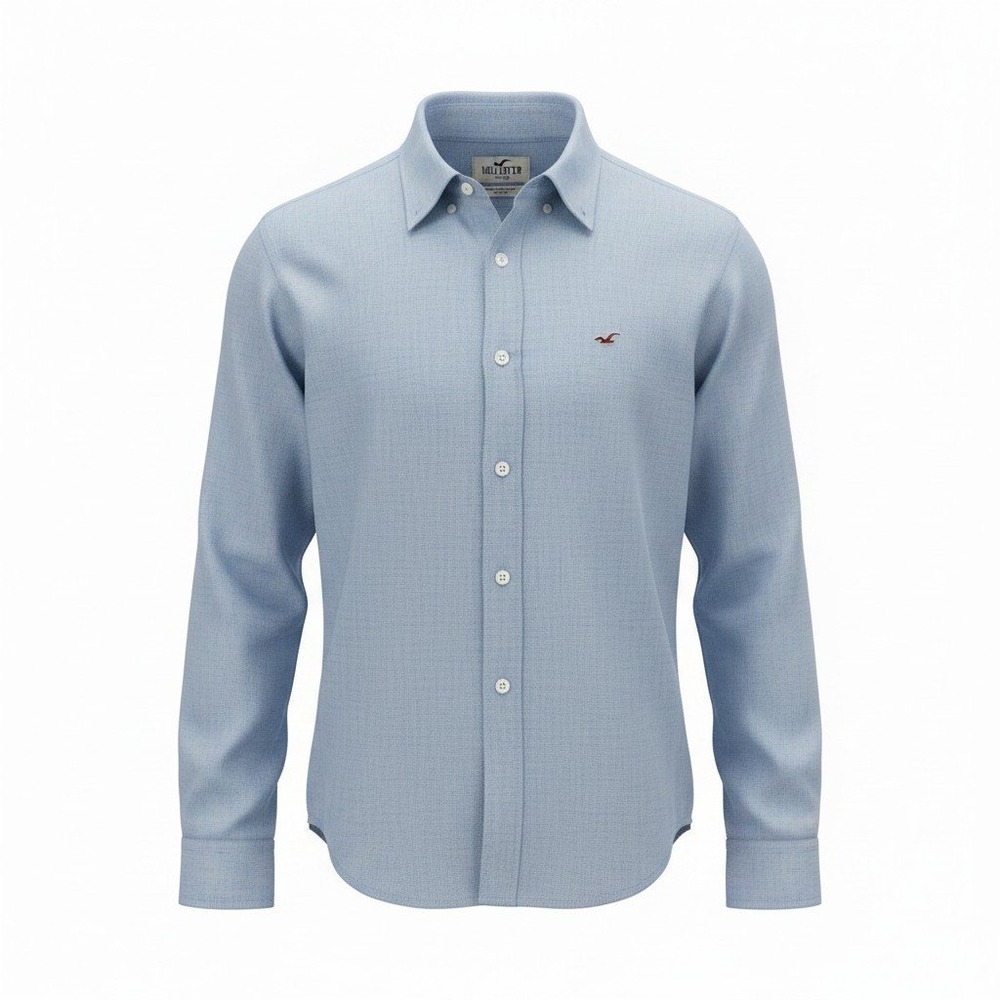 Hollister Mens Button Front Shirt M Blue Casual Long Sleeve Logo Pocket Cotton
